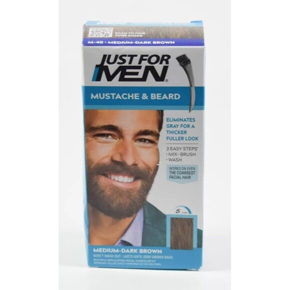 Just For Men Mustache & Beard Brush-In Color Gel Med Dark Brown M40 3 Pack - Picture 1 of 1